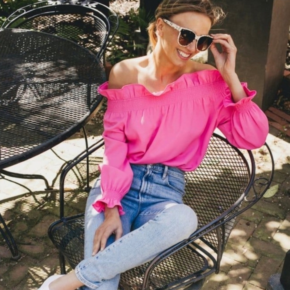 Tuckernuck Pink Off the Shoulder Marguerite Ruffle Top - Sz S